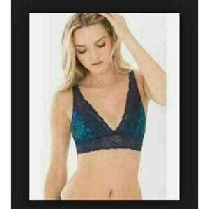 NWT new Soma Bralette XS Lace Plunge Bra Amazon Palm Wireless Navy Blue Floral